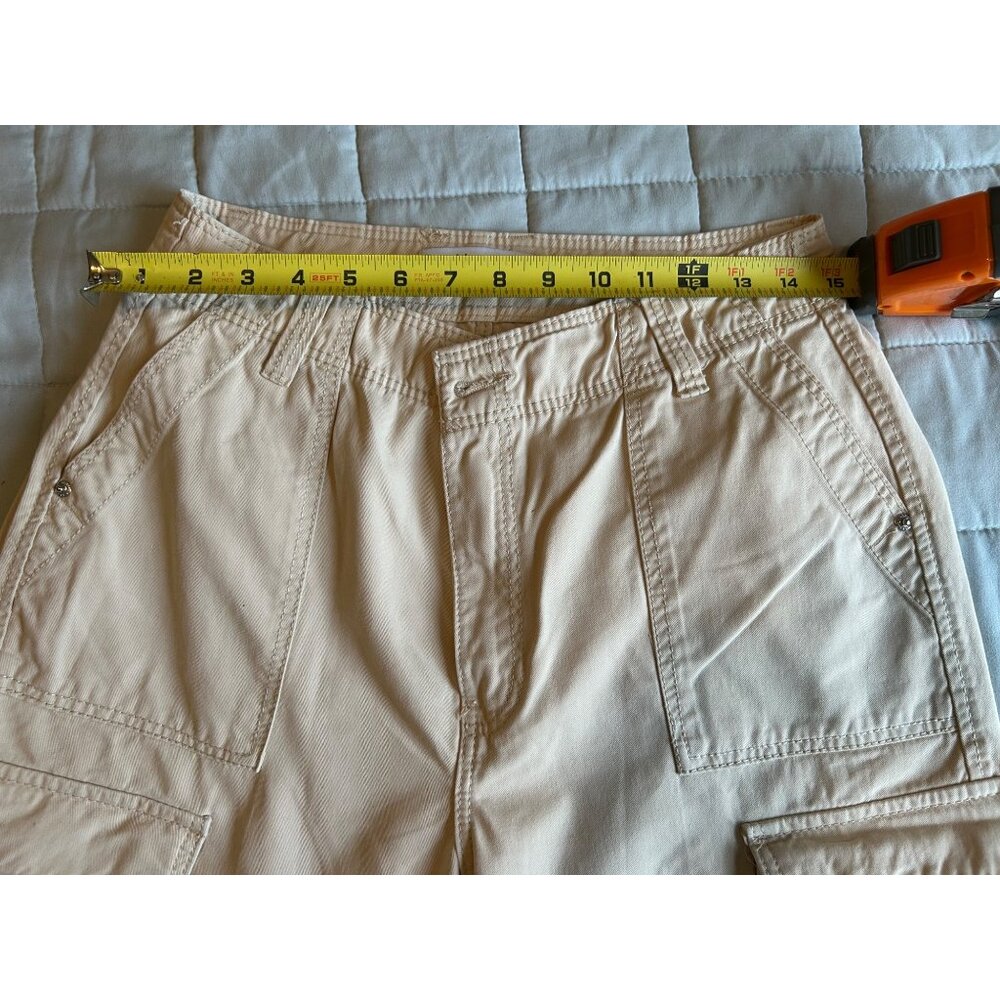Bershka Mens Cargo Pants 40 30 Khaki Beige Straight Leg Medium Rise Utility Pock - Picture 3 of 15